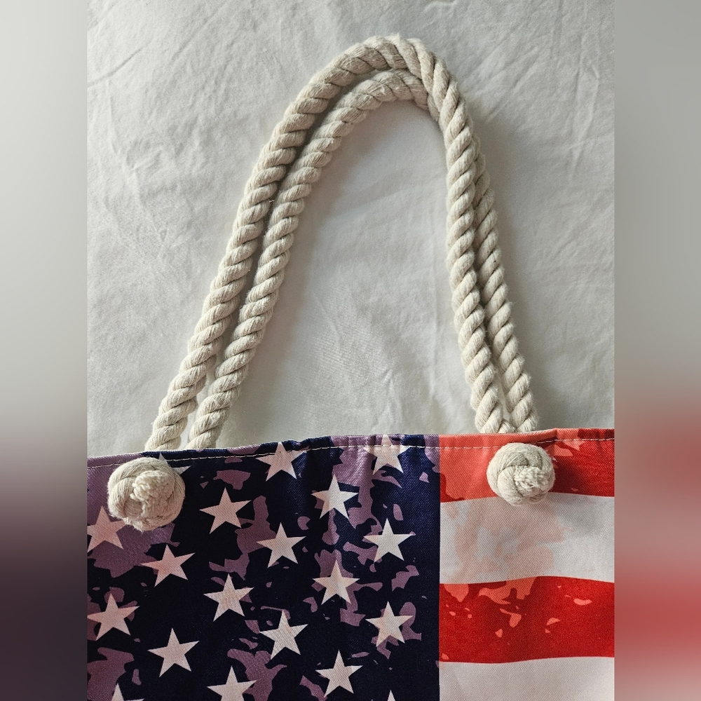 Tie Dye Splashed American Flag Rope Handle Tote - Picture 6 of 9